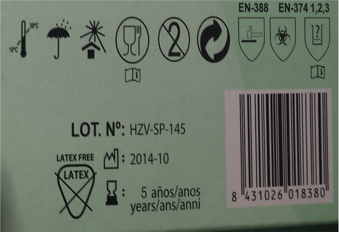 Reverso de la caja de Guantes
